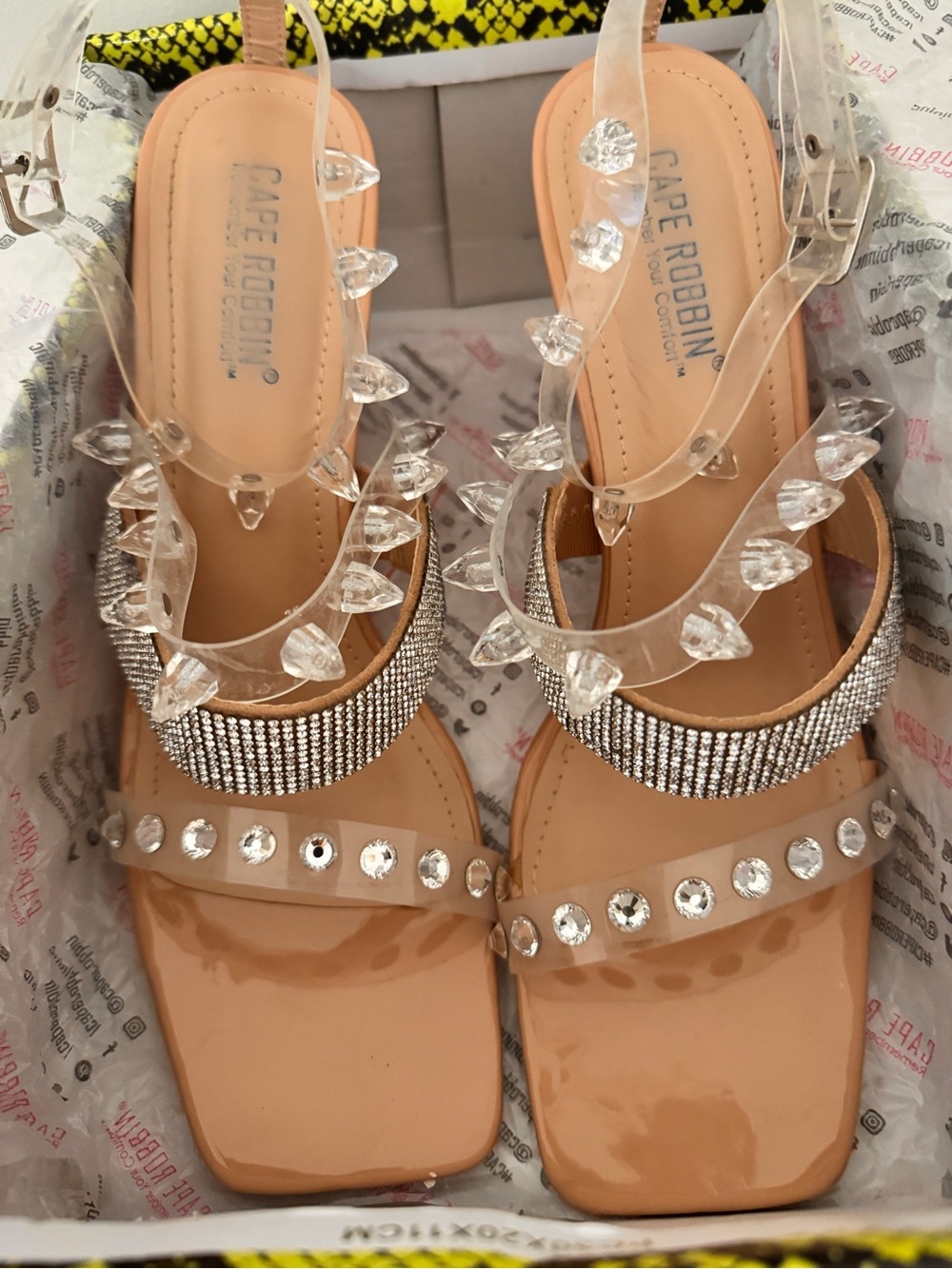 Cape Robbin Clear and Nude Rhinestone Embellished Heels